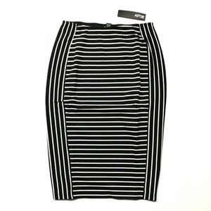 Apt. 9 Midi Ponte Pencil Skirt Nora Black Stripe S